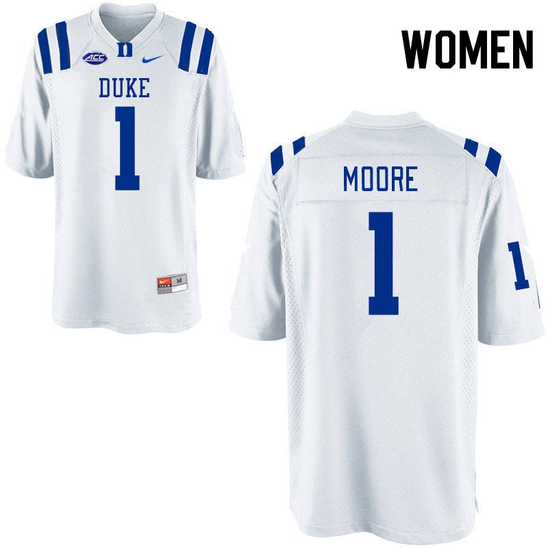 Women #1 Terry Moore Duke Blue Devils College Football Jerseys Stitched-White